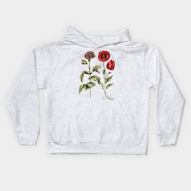 Carnation and Poppies Kids Hoodie by ShealeenLouise